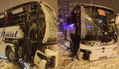 Amasya’da yolcu otobüsü karlı yolda kaza yaptı: 12 yaralı