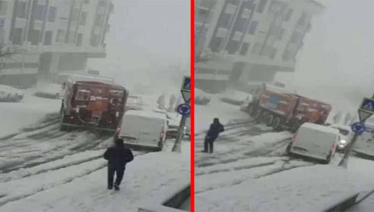 Esenyurt’ta kontrolden çıkan kar küreme aracı, yoldaki otomobilleri önüne kattı