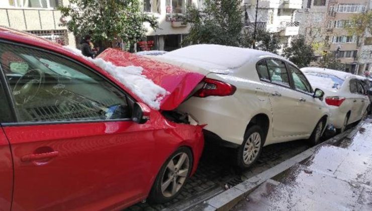 Şişli’de korku dolu anlar! Buzlanan yolda kayan itfaiye aracı 7 otomobile çarptı