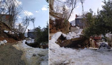 Trabzon’da heyelan yolu kapattı