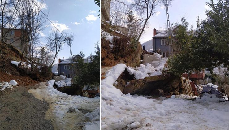 Trabzon’da heyelan yolu kapattı